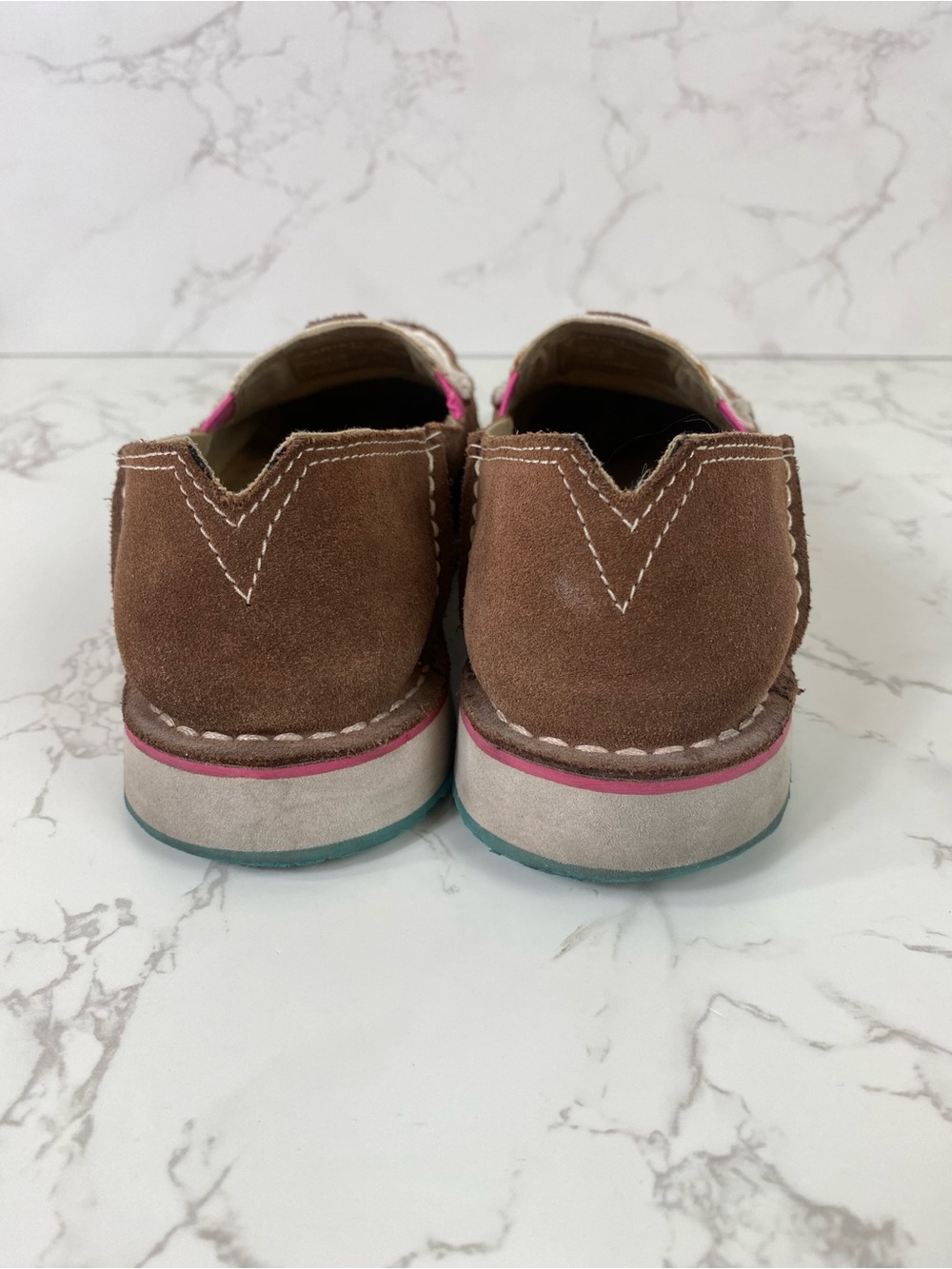 Ariat Brown, Pink & White Floral Bull Skull Slip-On Moccasins - Picture 4 of 8